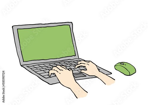 ノートPCをタイピングする手元1