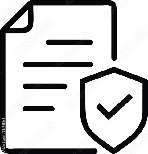 Secure document icon with checkmark shield, line art for web and app design