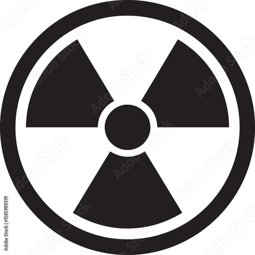 Black and white radiation hazard symbol on a white background