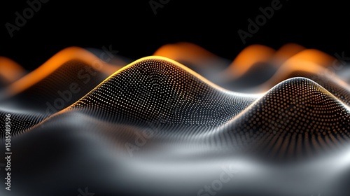Metallic shimmering waves with golden illuminated peaks

