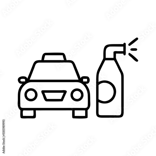 Car being washed with spray bottle icon concept  
