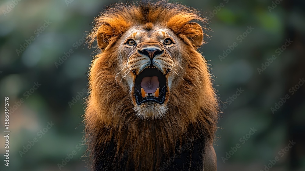 Fototapeta premium Majestic lion s vibrant alert expression