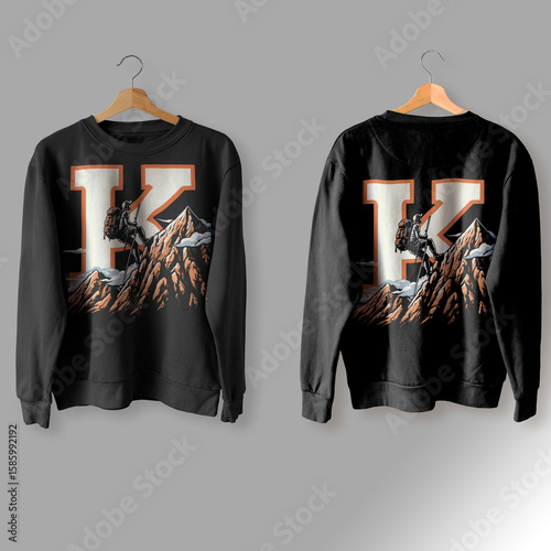 Mountain Hiker Varsity Letter K Design Outdoor Adventure & Hiking Sweatshirt Graphic