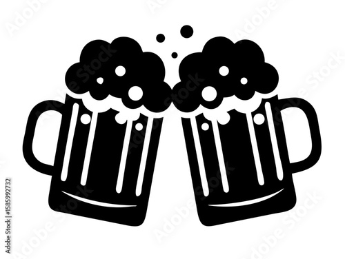  two clinking beer mugs icon vector, Beer mug silhouette,