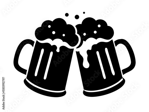  two clinking beer mugs icon vector, Beer mug silhouette,