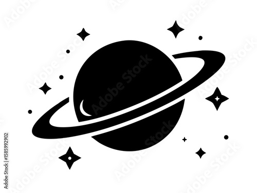 Planet Saturn with planetary ring silhouette, Planet Saturn Vector Art