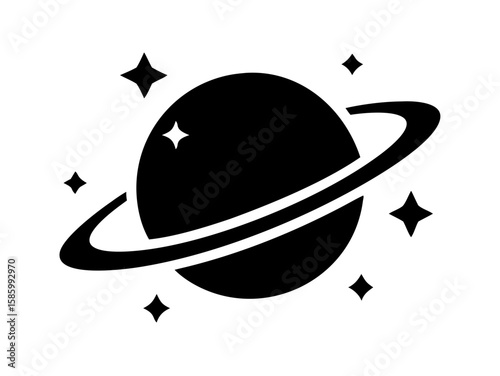 Planet Saturn with planetary ring silhouette, Planet Saturn Vector Art