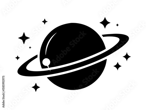 Planet Saturn with planetary ring silhouette, Planet Saturn Vector Art