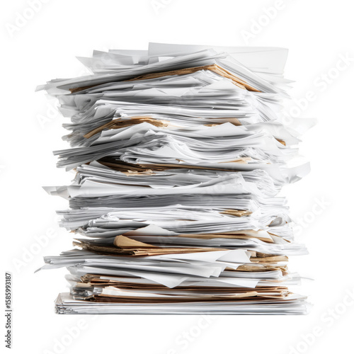 A large overwhelming stack of paperwork documents on a white background