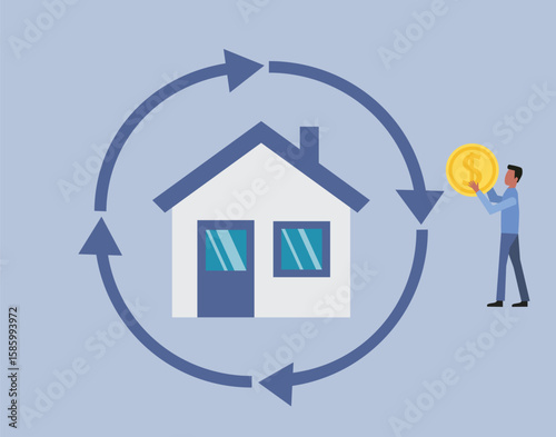 Reverse mortgage home loan business concept. Homeowner borrow money against the value of the house