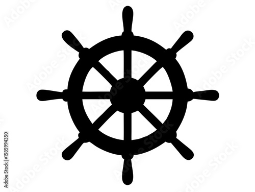 Steering wheel icon. Ship's helm. Black silhouette. Front view. Vector simple flat graphic illustration