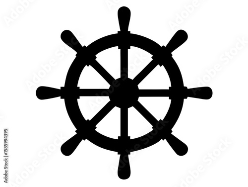 Steering wheel icon. Ship's helm. Black silhouette. Front view. Vector simple flat graphic illustration