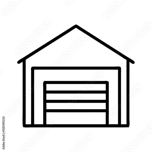 Garage door illustration in minimalist line art style  