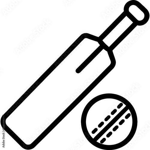 Cricket bat and ball outline icon vector