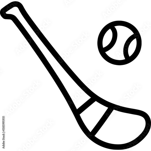 Hurling stick and sliotar outline icon vector