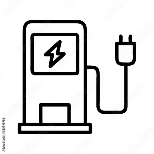 Electric vehicle battery charging station with power plug icon  