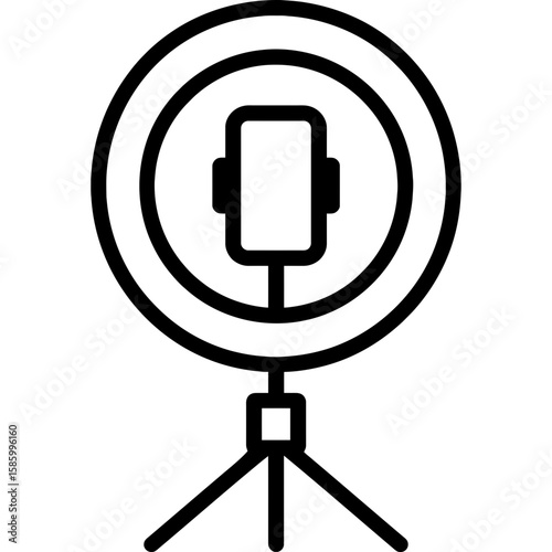 Ring light with phone mount and tripod outline icon vector