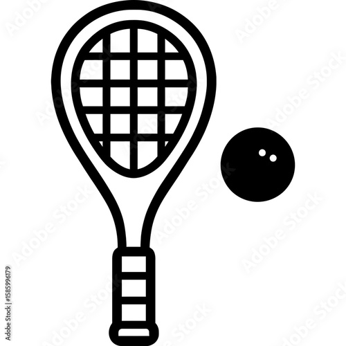 Squash racquet and ball outline icon vector
