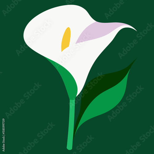 Yellow Tulip Flower Vector Illustration with Green Leaves, Spring Nature Floral Symbol for Growth, Ecology, Environment, and Botanical Design Elements