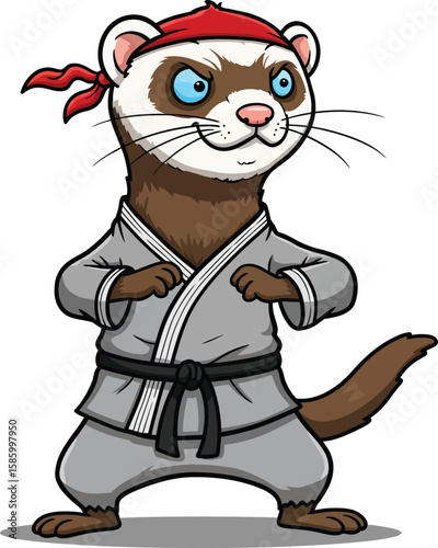 Kung Fu Cartoon Ferret in Kimono - Humorous Martial Arts Clipart