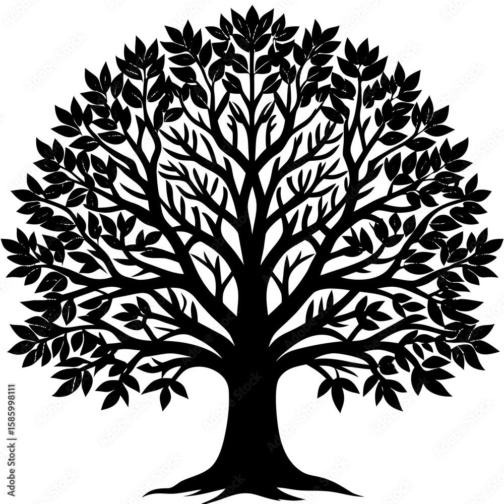 Obraz premium Black leafy tree silhouette on white background vector