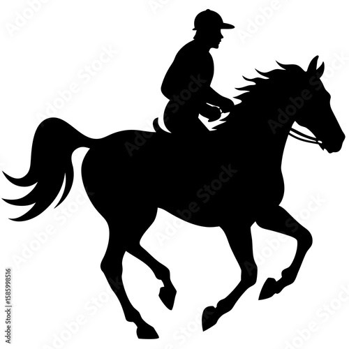 Black silhouette of jockey riding galloping horse vector