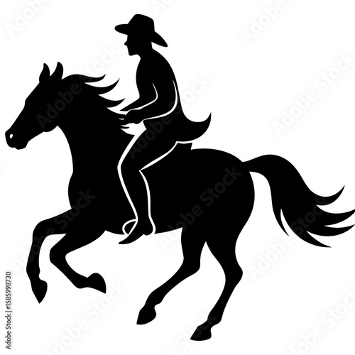 Cowboy riding galloping horse black