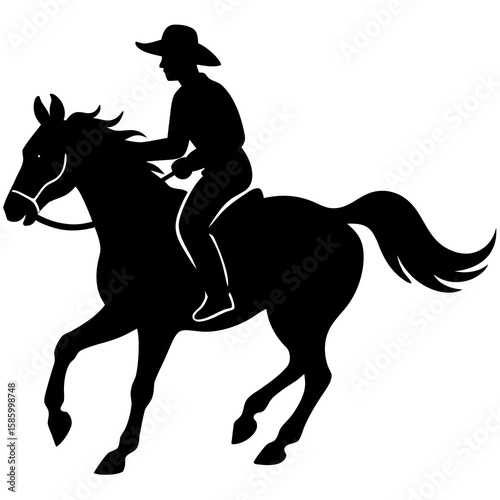 Cowboy riding galloping horse silhouette