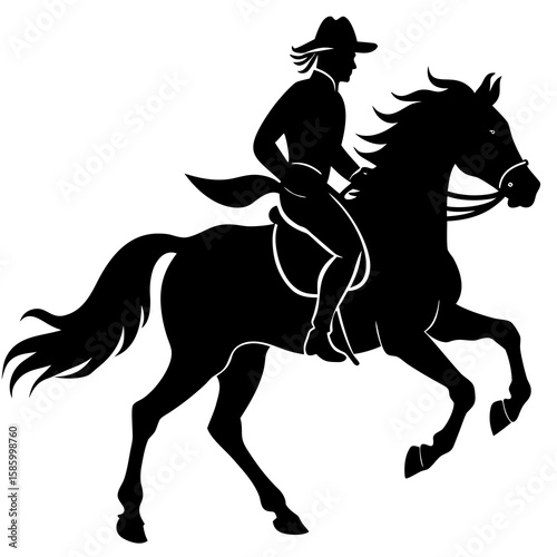 Cowboy riding galloping horse silhouette