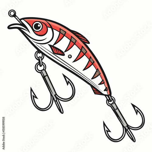 Illustration of a fishing lure designed to attract fish with vibrant red and silver colors and realistic details for angling enthusiasts