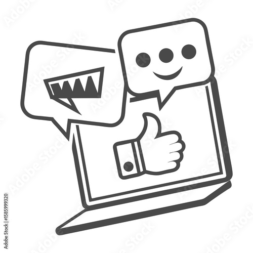 Digital communication icons depicting social interaction, approval, and messaging themes showing various expressions and reactions on a computer