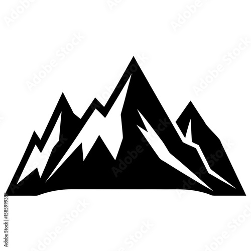 Jagged mountain peaks black silhouette white