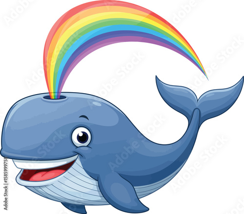 Smiling Whale Spouting Rainbow Cartoon Clipart