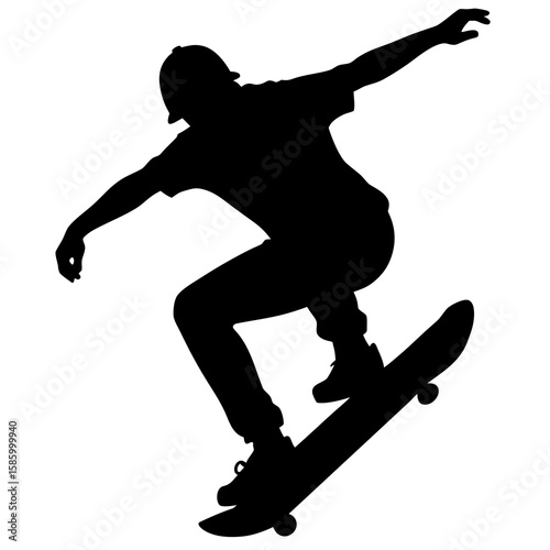 Skateboarder performing aerial trick skateboarding