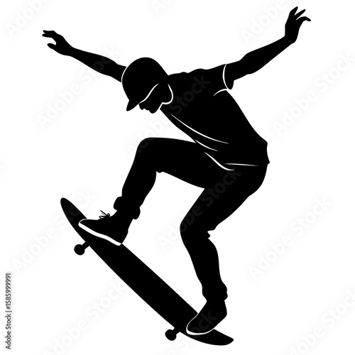 Skateboarder performing aerial trick skateboarding