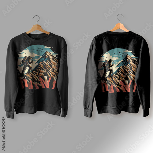 Summit Challenge: Bold Climber T-shirt Design with Rugged Mountain Peaks