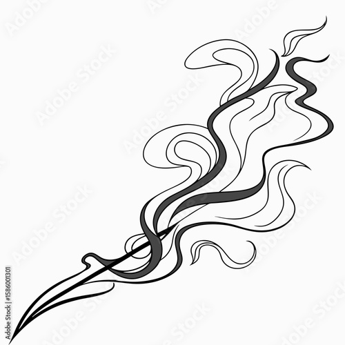Elegant swirling abstract black and white line art design with flowing dynamic shapes and subtle variations in thickness capturing movement and