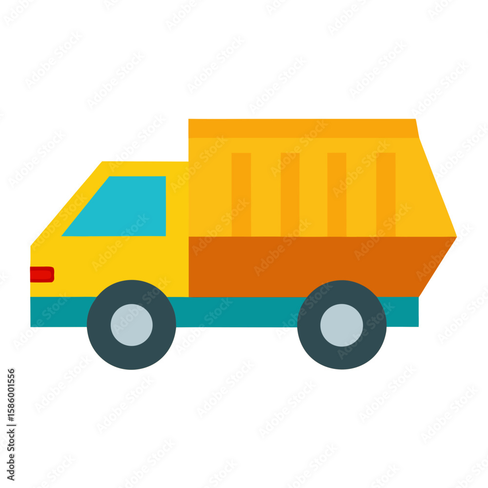 Fototapeta premium Yellow Dump Truck Construction Vehicle Flat Vector Icon