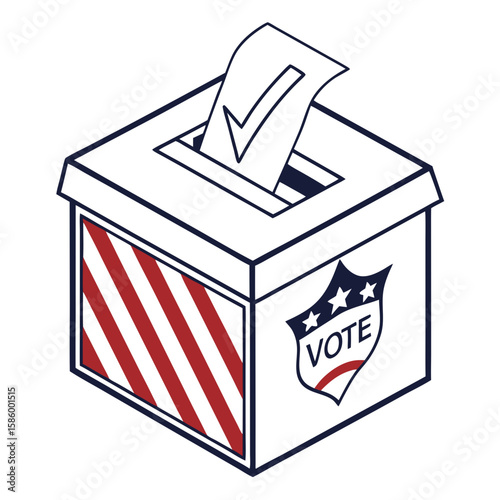 illustration of a transparent ballot box with a voting slip and shield emblem showcasing election or voting process highlighting democracy and civic