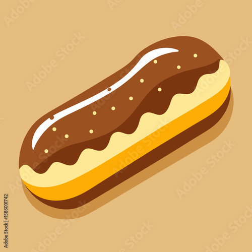 Chocolate Eclair Dessert Sweet Bakery Flat Vector Icon