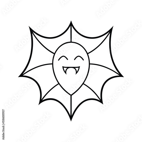 Vampire face Halloween mandala with symmetrical fang bat wing and cloak shapes Vector illustration
