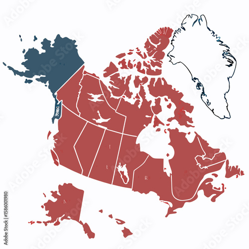 Canada and Greenland Illustrated Map Highlighting Major Regions and Geographic Boundaries for Educational and Geographic Reference