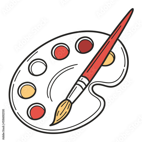 Artistic palette with vibrant paint colors and a paintbrush symbolizing creativity and artistic expression in visual arts design preparation and
