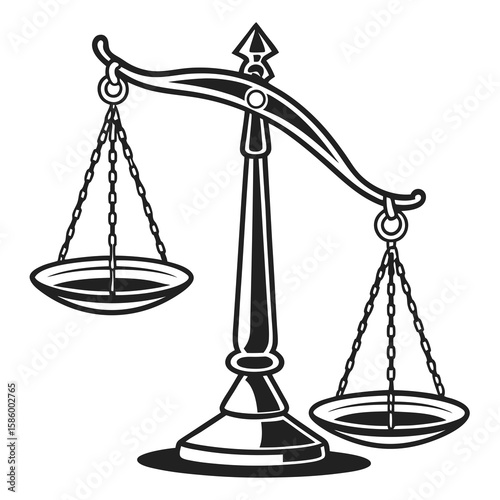 Minimalistic Black and White Illustration of a Balanced Scale Representing Justice and Fairness