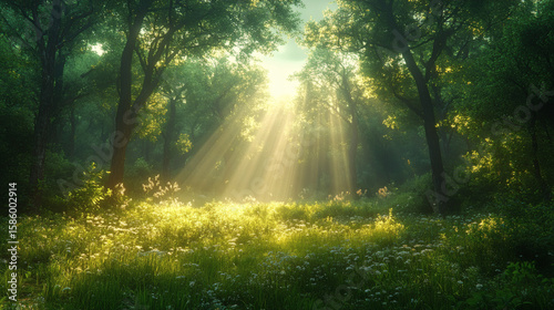 Soothing Woodland Landscape with Moss and Dappled Light