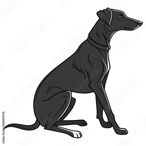 Stylized digital illustration of a sleek black dog with elegant posture and attentive expression capturing a modern minimalistic art style for