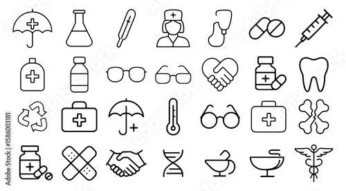 Collection of medical icons in outline style art
