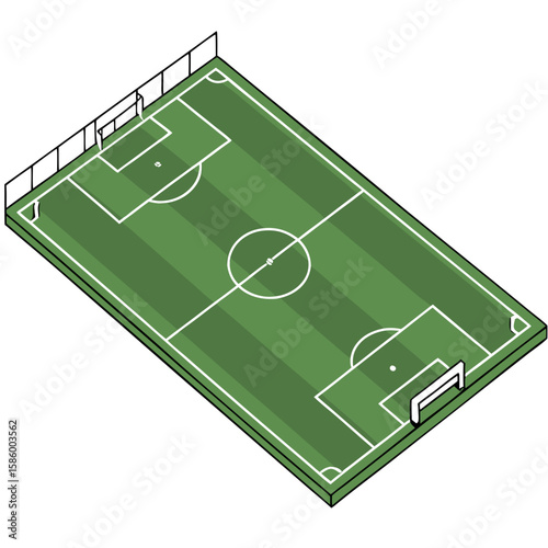 Elegant 3D Perspective Illustration of a Modern Football Field with Detailed Markings and Goal Areas for Sports Enthusiasts
