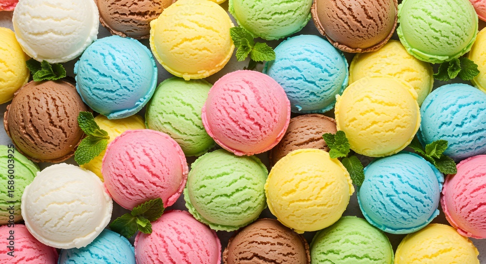 A Colorful Array of Ice Cream Scoops in Various Flavors and Textures for a Delightful Treat Experience A Colorful Array of Ice Cream Scoops in Various Flavors and Textures for a Delightful Treat Experience
