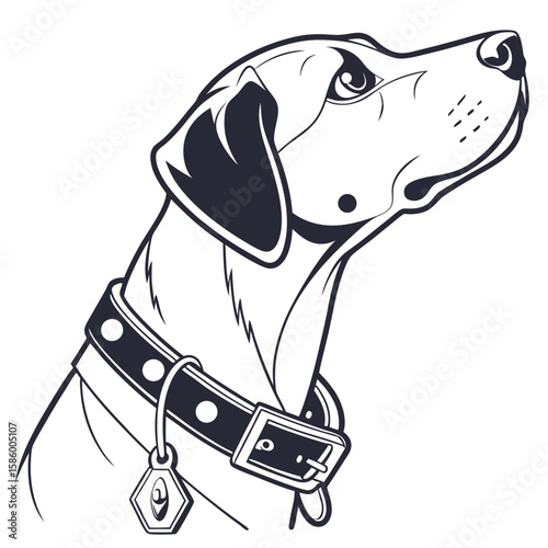 Minimalist Line Art Portrait of a Loyal Dog Wearing a Collar with Badge Highlighting Canine Companionship and Expressive Features for Pet Enthusiasts